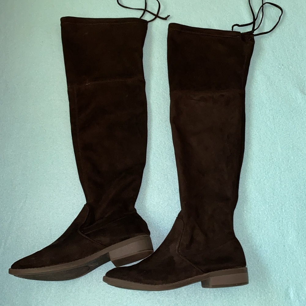 ZIGI SOHO Karsten over the knee faux suede slip on tie at top black boots size 8 - Picture 3 of 12